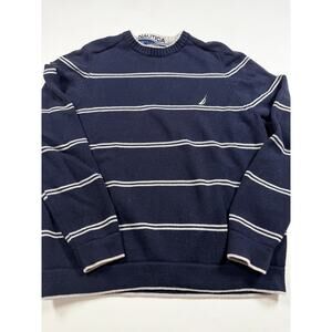 Nautica Men’s Navtech Striped Crewneck Sweater – Navy Blue | 100% Cotton